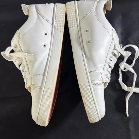 Christian Louboutin Men’s White Leather Sneakers with Iconic Red Soles